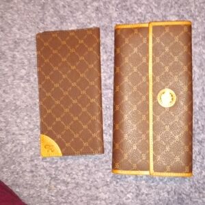 Rioni Brown Monogram Wallet Set with Tan Trim